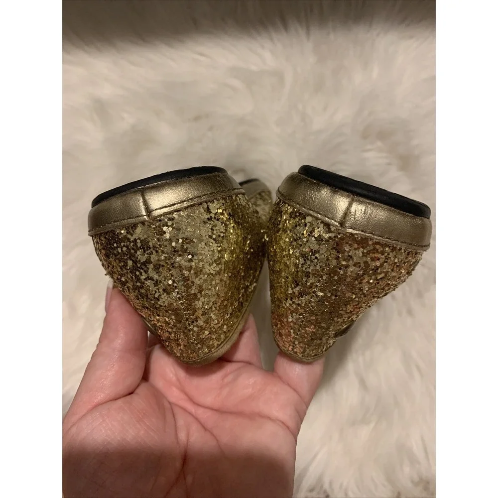 UGG Alloway Glitter Flats Shoes Size 8 Metallic Gold Slip On Sheepskin Comfy GUC